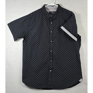 Eighth Avenue Mens Shirt XL Black Short Sleeve Flip-up Contrast Cuffs Dots